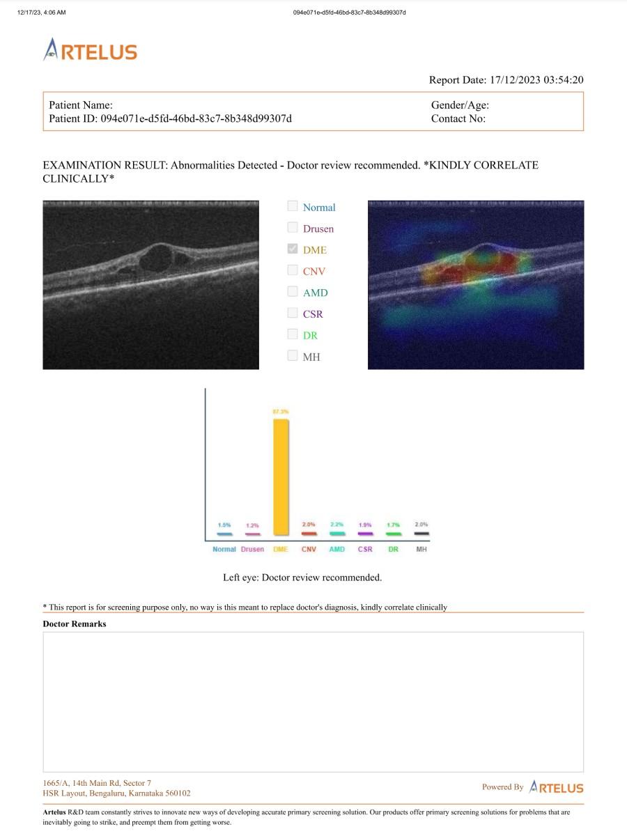 Artelus OCT retinal abnormalities report