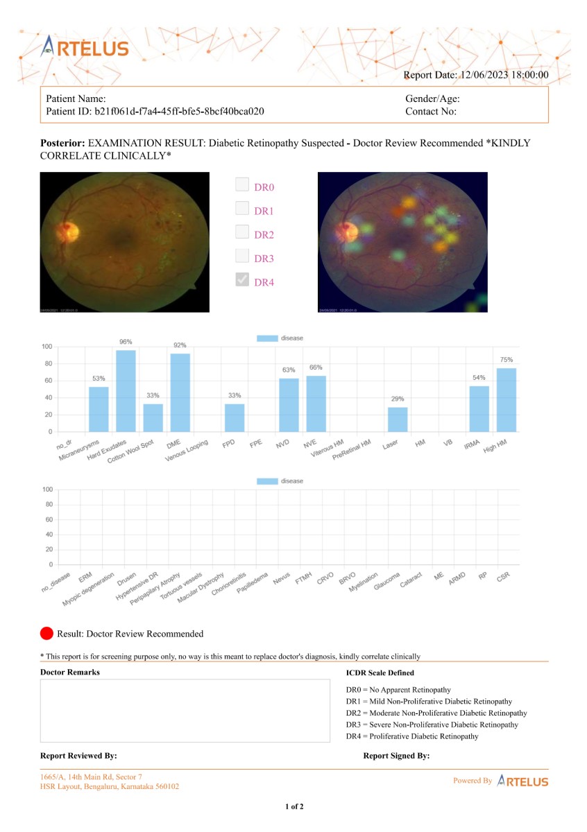 Artelus' Dristi detects DR 4 and 20 other pathologies